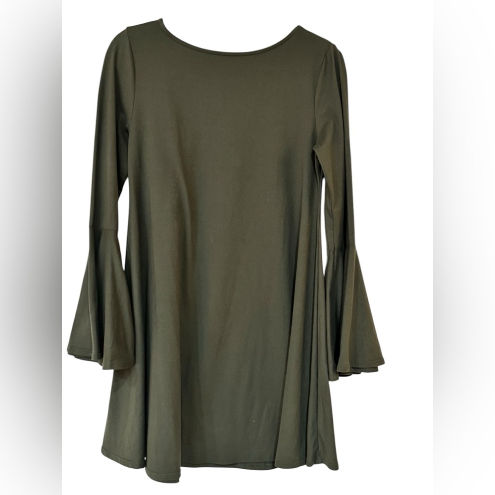 Altar'd State Dress Olive Green Bell Sleeve Open Back Cutout Size Small